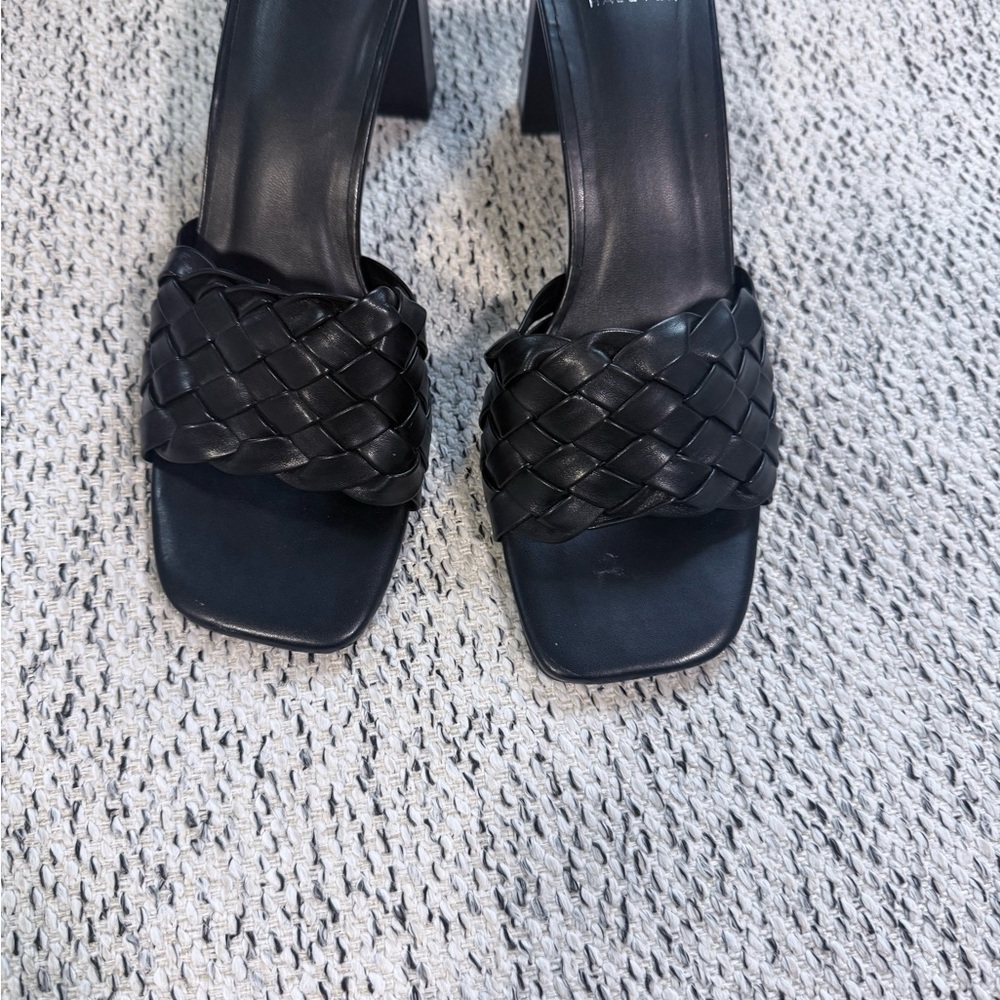 Black Halston Woven Slide Heels - Women Shoes